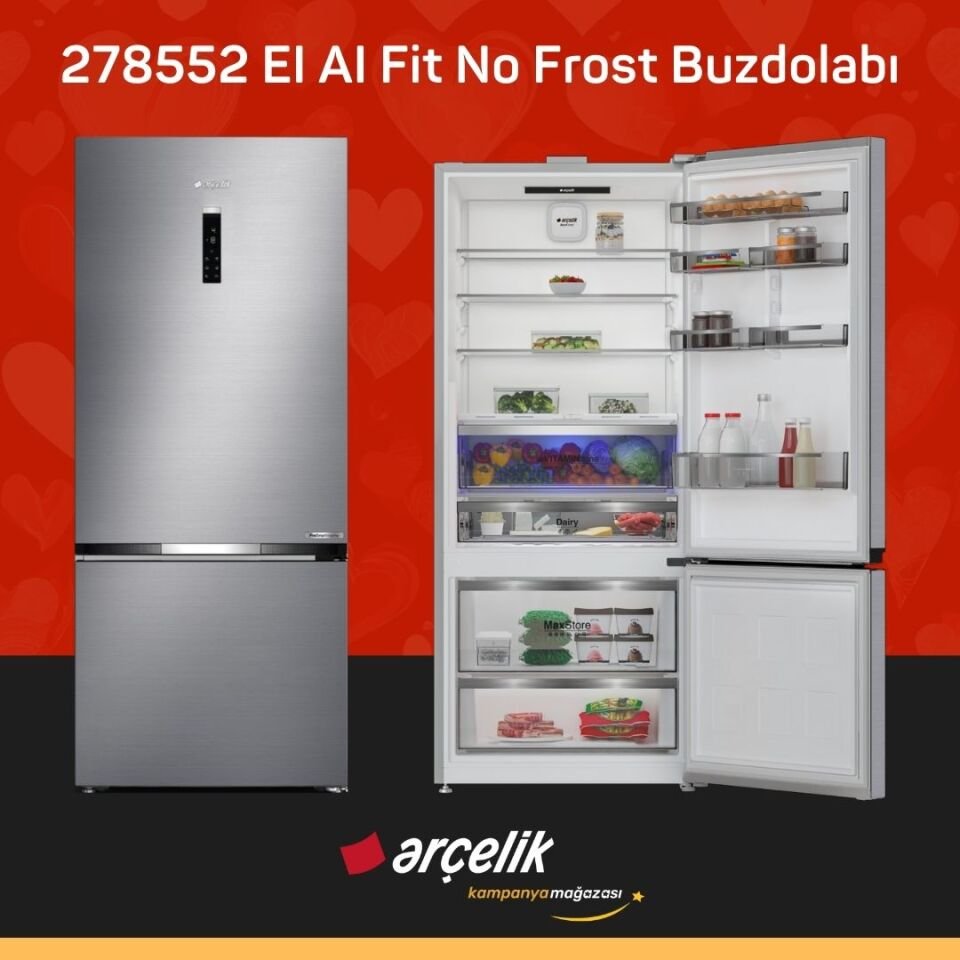 ARÇELİK 278552 EI AI Fit Yapay Zeka Teknolojili Alttan Donduruculu Buzdolabı
