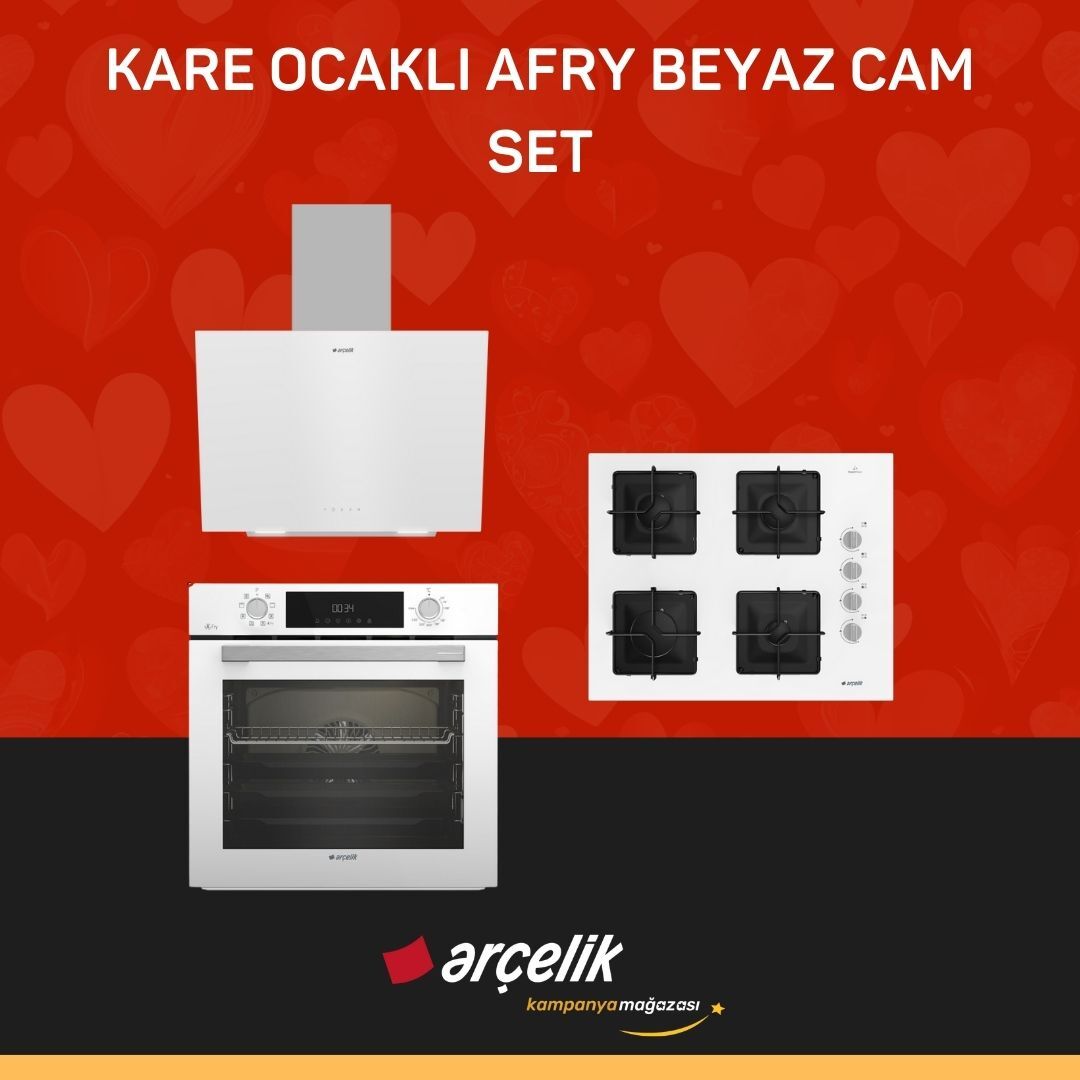 ARÇELİK KARE OCAKLI AFRY BEYAZ CAM SET ( ADE 604-1 B - AFC 342 B - OCD K 651 EB )