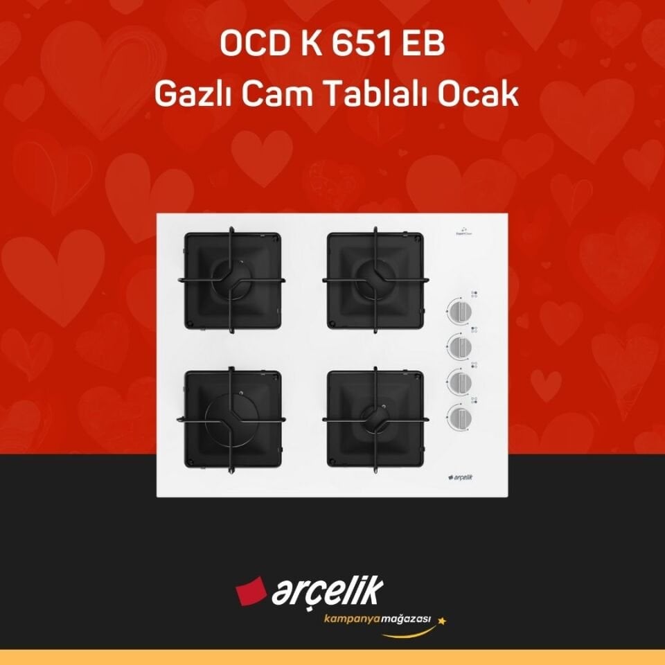 ARÇELİK KARE OCAKLI AFRY BEYAZ CAM SET ( ADE 604-1 B - AFC 342 B - OCD K 651 EB )