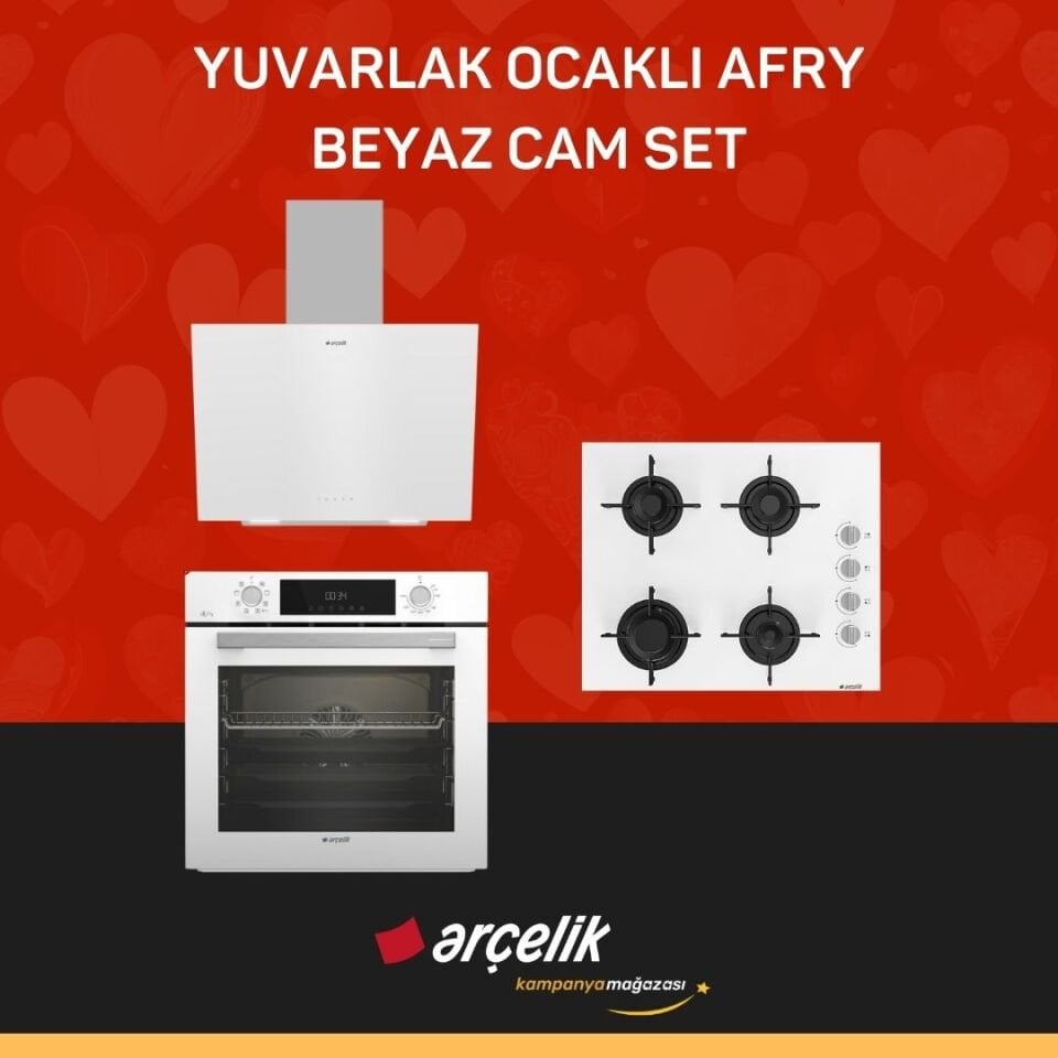 ARÇELİK YUVARLAK OCAKLI AFRY BEYAZ CAM SET ( ADE 604-1 B - AFC 342 B - OCD T 601-1 EB )