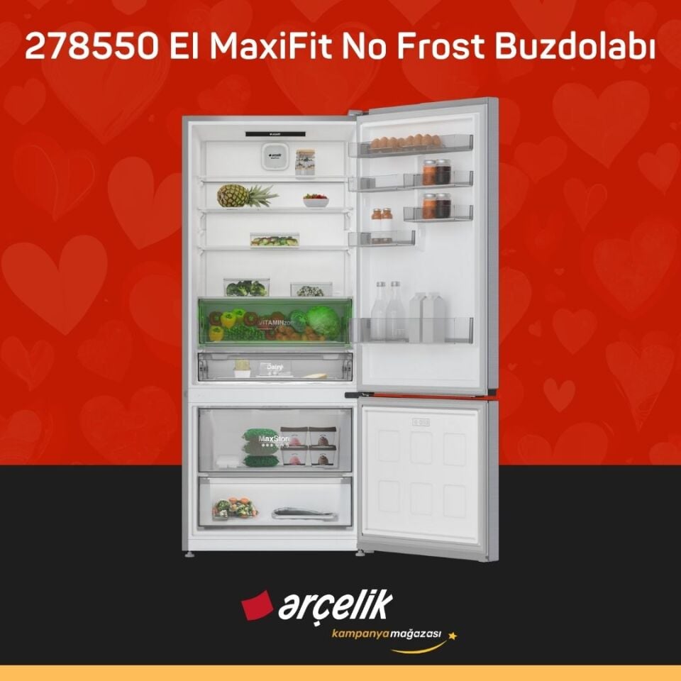 ARÇELİK 278550 EI MaxiFit Alttan Donduruculu Buzdolabı