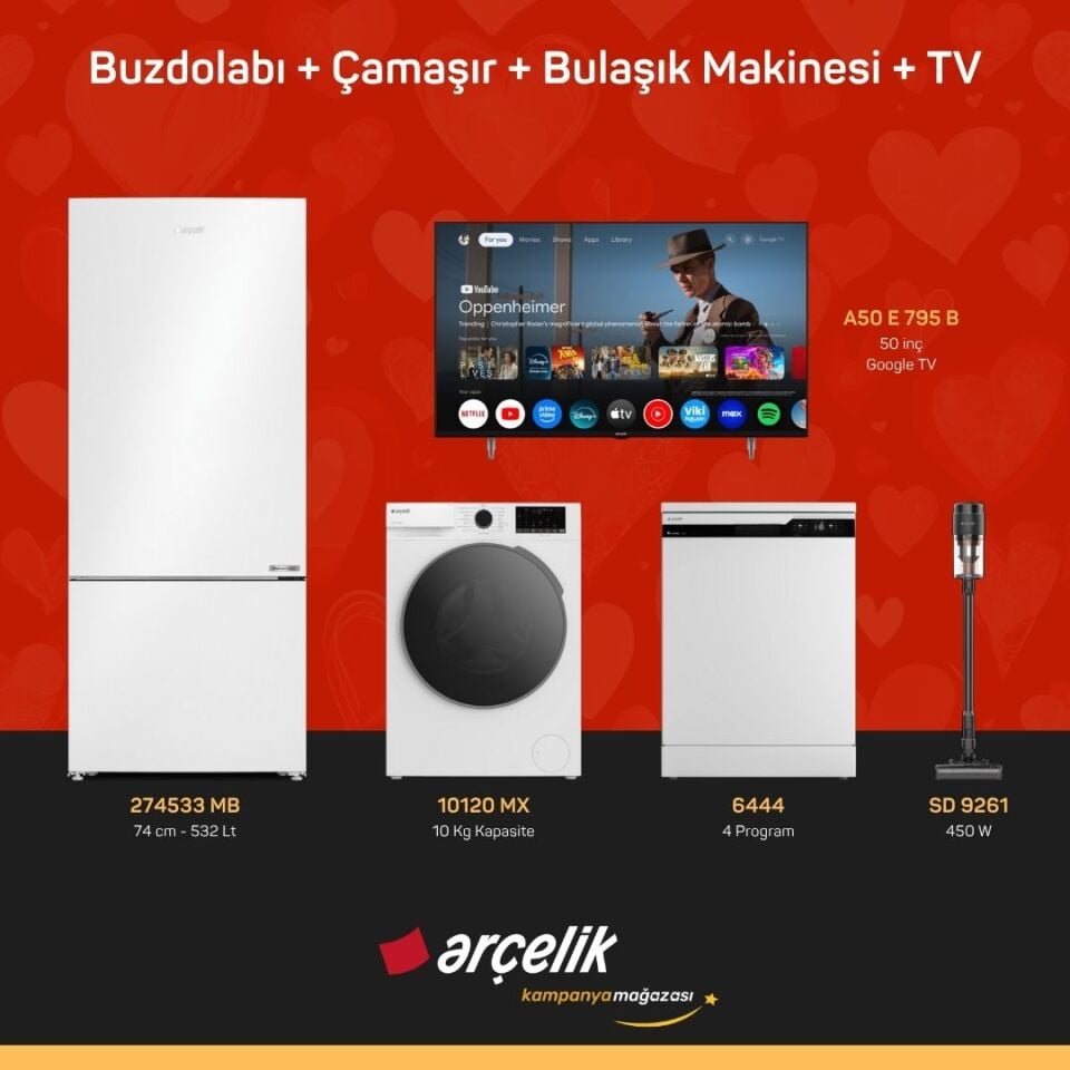 ARÇELİK 4'lü Çeyiz Paketi ( 274533 MB - 10120 MX - 6444 - A50 E 795 B - SD 9261 )