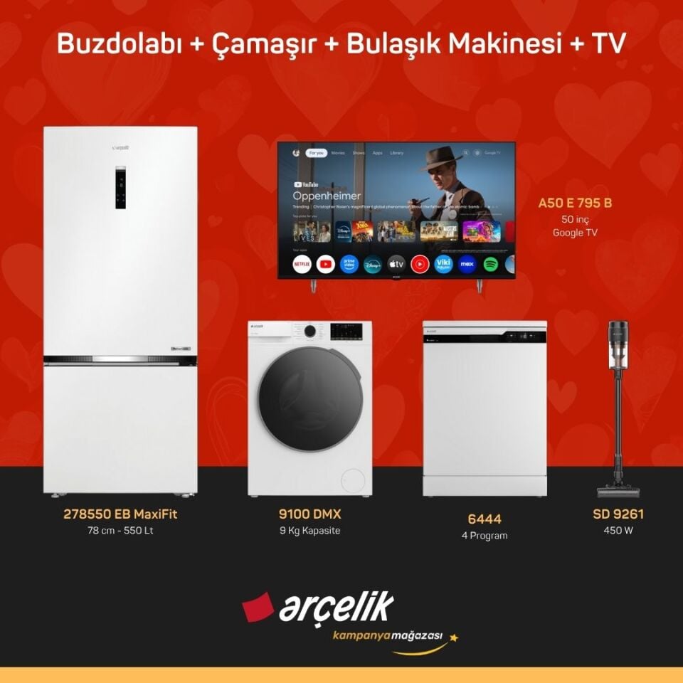 ARÇELİK 4'lü Çeyiz Paketi ( 278550 EB MaxiFit - 9100 DMX - 6444 - A50 E 795 B - SD 9261 )