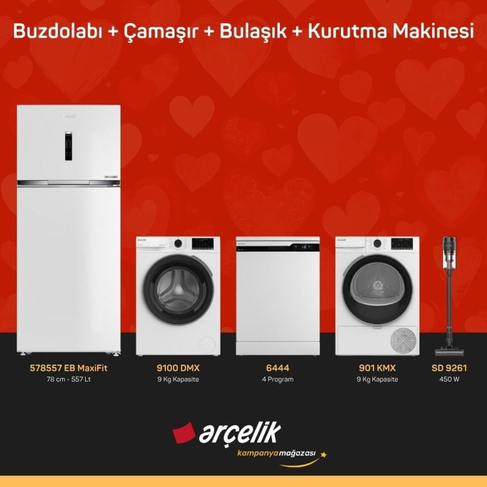 ARÇELİK 4'lü Çeyiz Paketi ( 578557 EB MaxiFit - 9100 DMX - 6444 - 901 KMX - SD 9261 )