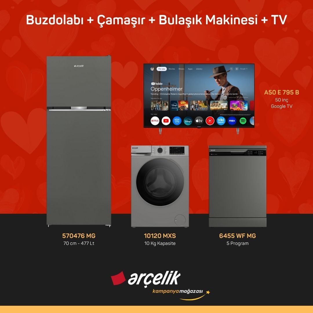 ARÇELİK 4'lü Çeyiz Paketi ( 570476 MG - 10120 MXS - 6455 WF MG - A50 E 795 B )