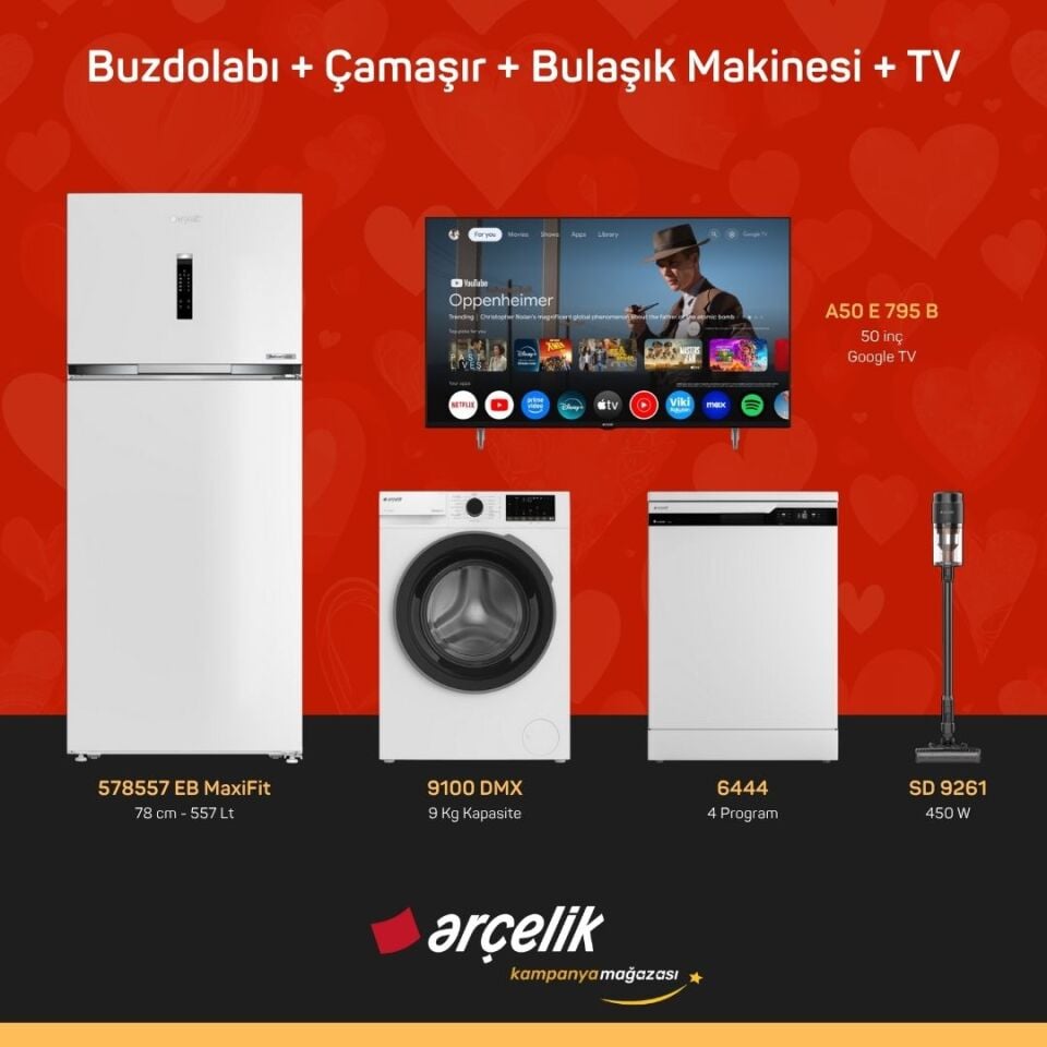 ARÇELİK 4'lü Çeyiz Paketi ( 578557 EB MaxiFit - 9100 DMX - 6444 - A50 E 795 B - SD 9261 )