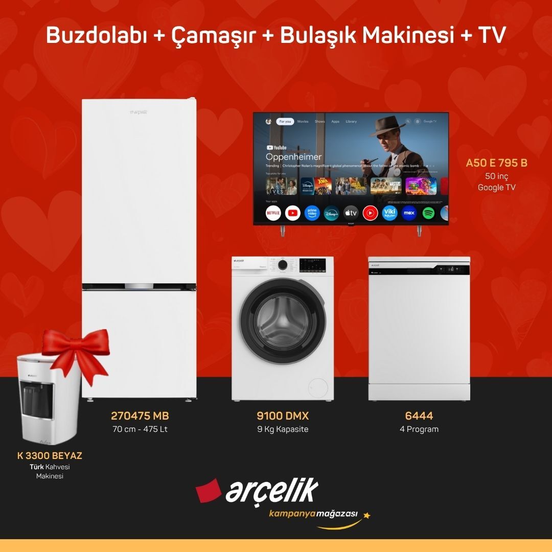 ARÇELİK 4'Lü Çeyiz Paketi ( 270475 MB - 9100 DMX - 6444 - A50 E 795 B - K 3300 B )
