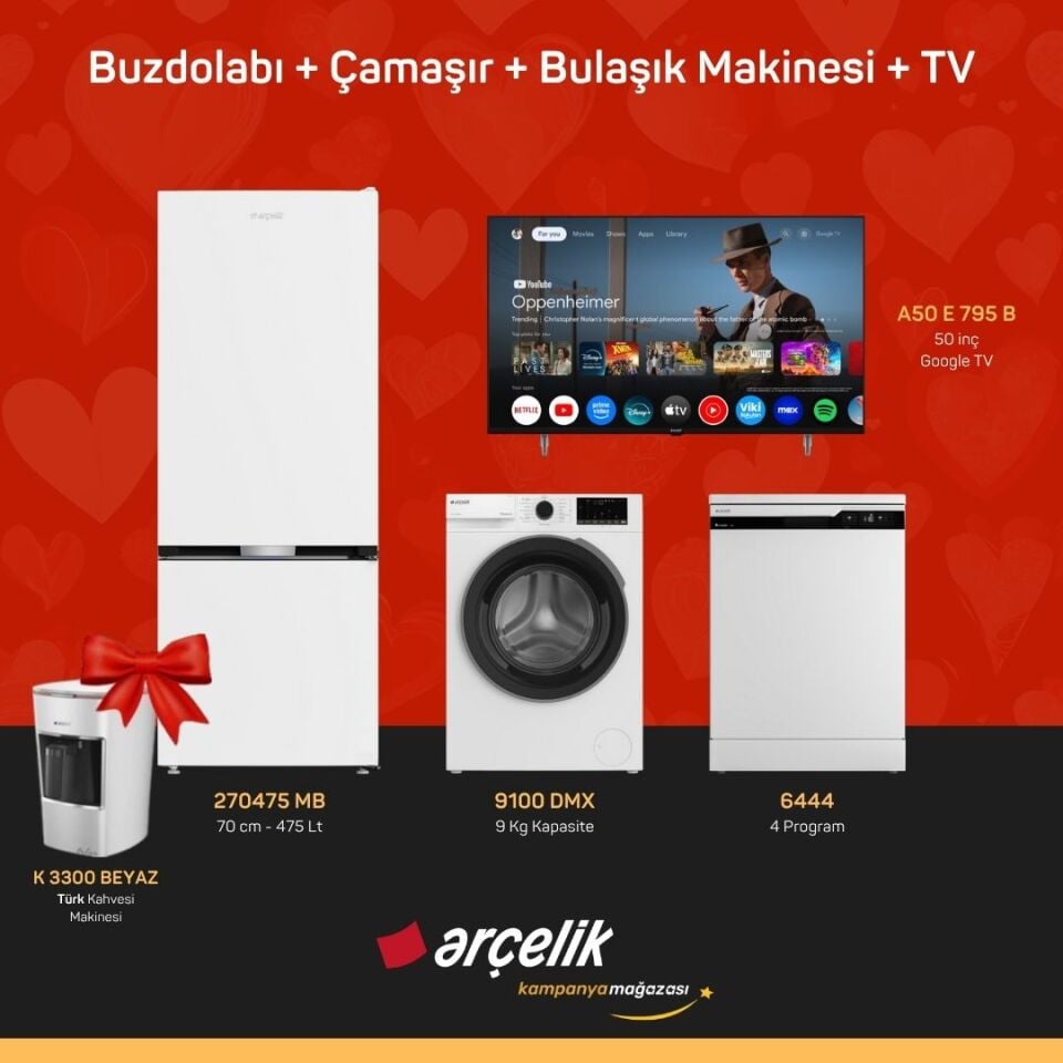 ARÇELİK 4'Lü Çeyiz Paketi ( 270475 MB - 9100 DMX - 6444 - A50 E 795 B - K 3300 B )
