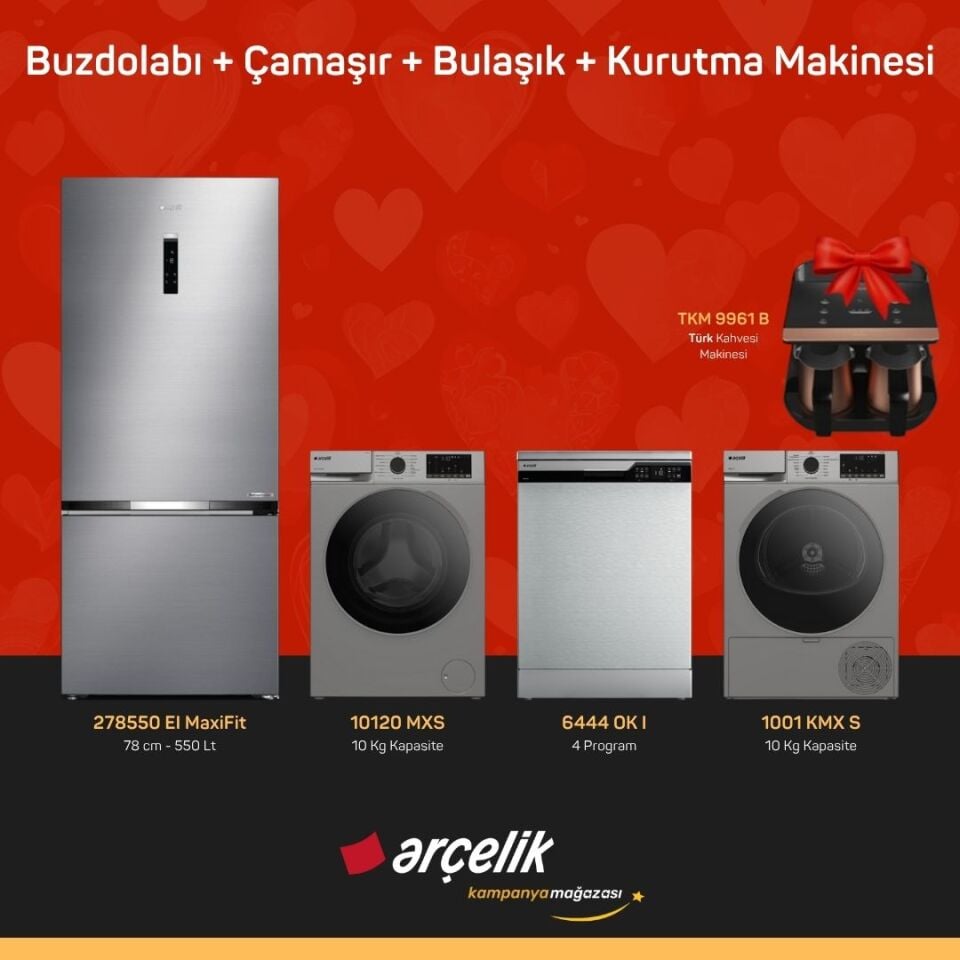 ARÇELİK 4'Lü Çeyiz Paketi ( 278550 EI MaxiFit - 10120 MXS - 6444 OK I - 1001 KMX S - TKM 9961 B )
