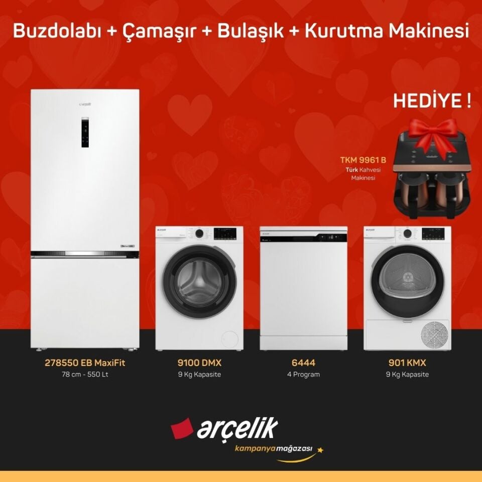 ARÇELİK 4'Lü Çeyiz Paketi ( 278550 EB MaxiFit - 9100 DMX - 6444 - 901 KMX - TKM 9961 B )
