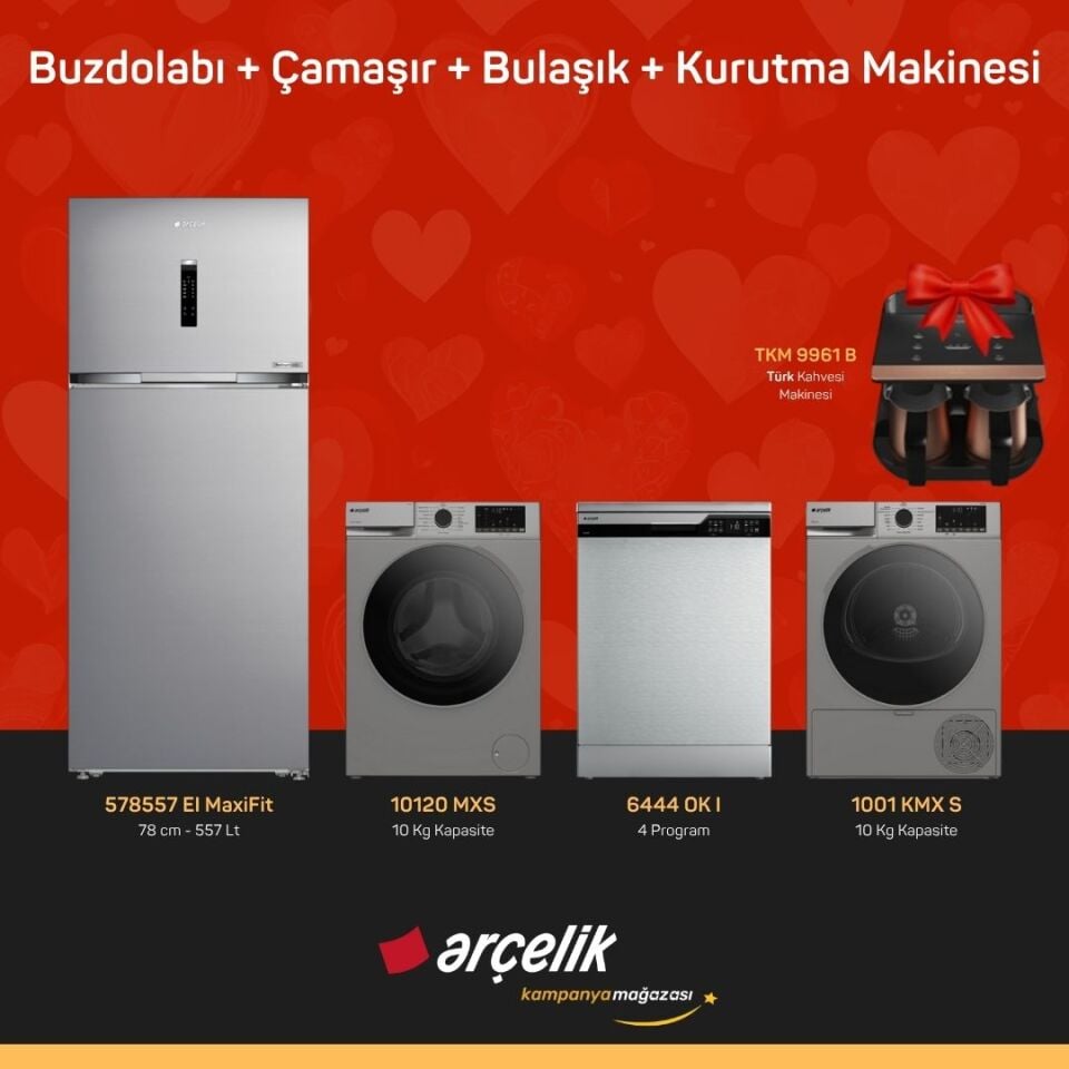 ARÇELİK 4'Lü Çeyiz Paketi ( 578557 EI MaxiFit - 10120 MXS - 6444 OK I - 1001 KMX S - TKM 9961 B )