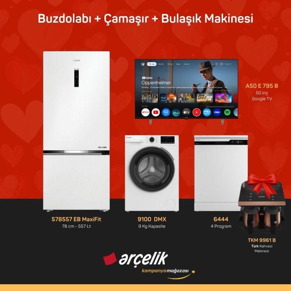 ARÇELİK 4'Lü Çeyiz Paketi ( 578557 EB MaxiFit - 9100 DMX - 6444 - A50 E 795 B - TKM 9961 B )