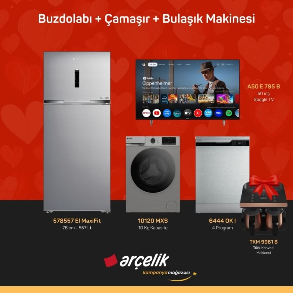 ARÇELİK 4'Lü Çeyiz Paketi ( 578557 EI MaxiFit - 10120 MXS - 6444 OK I - A50 E 795 B - TKM 9961 B )