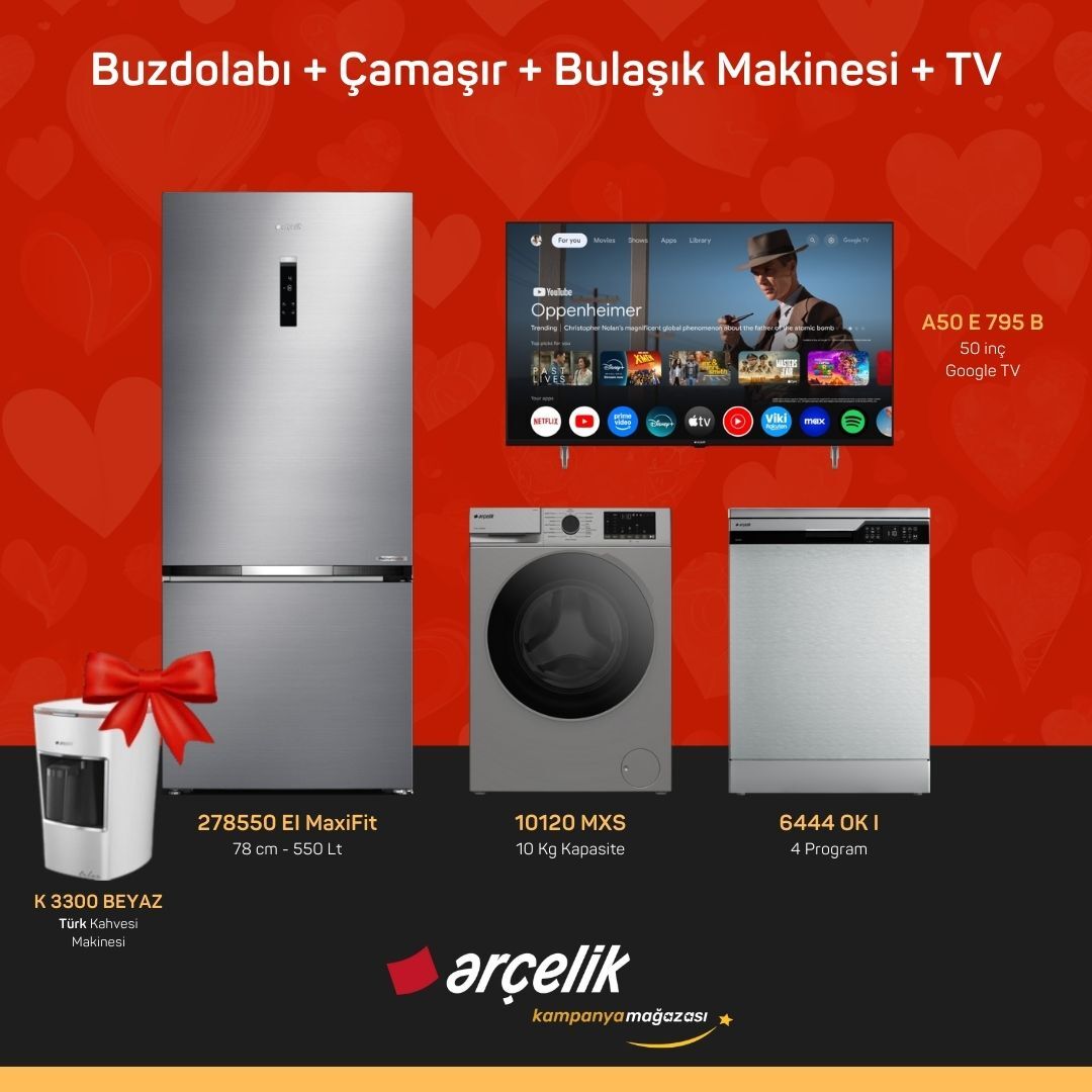 ARÇELİK 4'lü Çeyiz Paketi ( 278550 EI MaxiFit - 10120 MXS - 6444 OK I - A50 E 795 B - K 300 B )