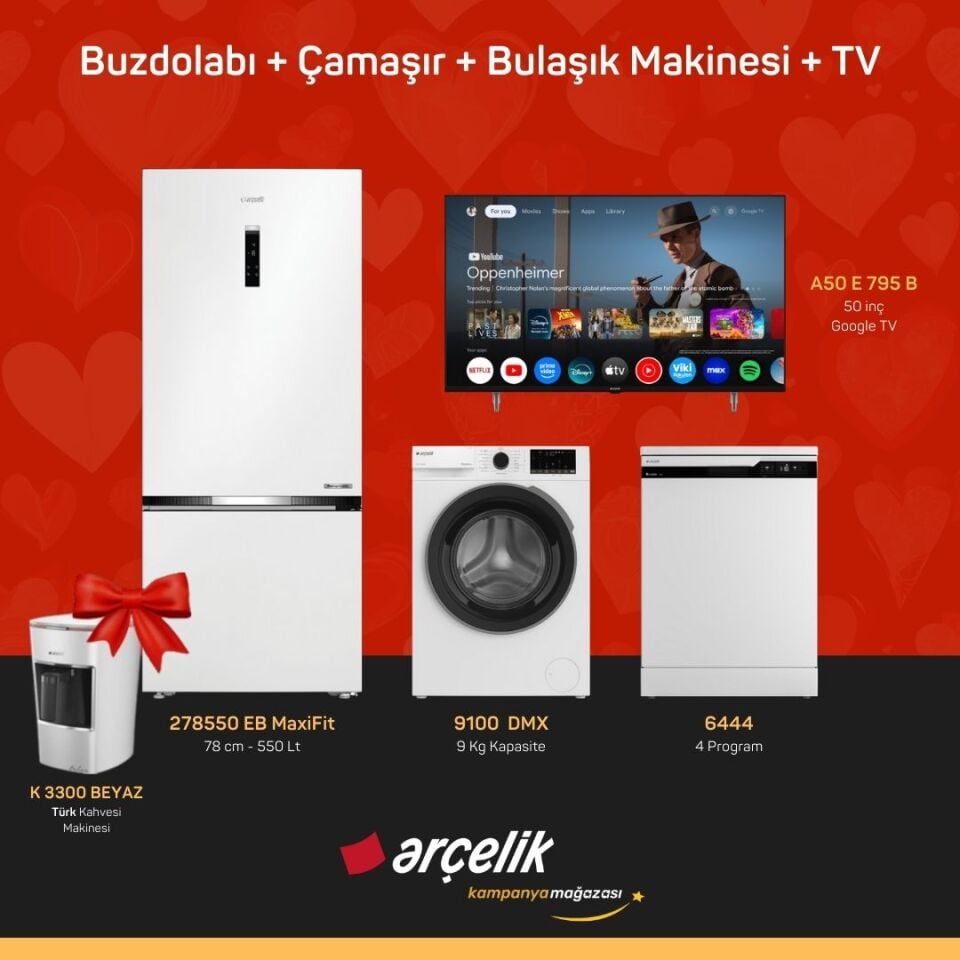 ARÇELİK 4'lü Çeyiz Paketi ( 278550 EB MaxiFit - 9100 DMX - 6444 - A50 E 795 B - K 3300 B )