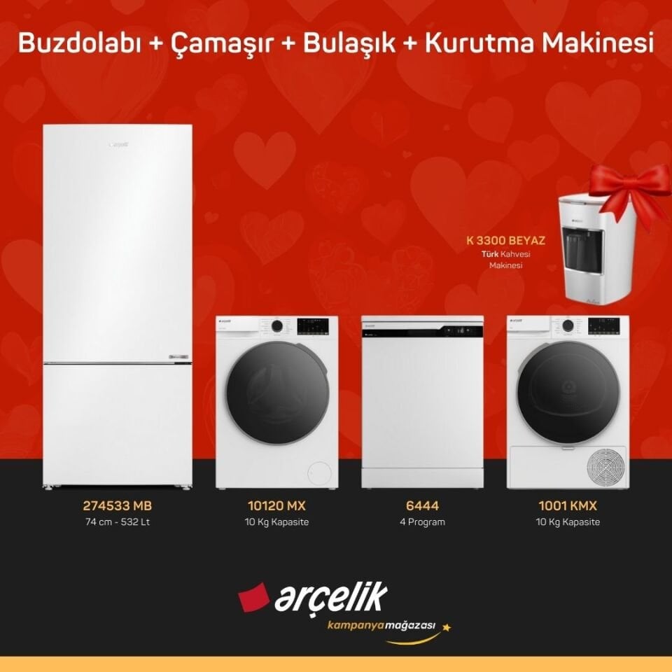 ARÇELİK 4'lü Çeyiz Paketi ( 274533 MB - 10120 MX - 6444 - 1001 KMX - K 3300 B )