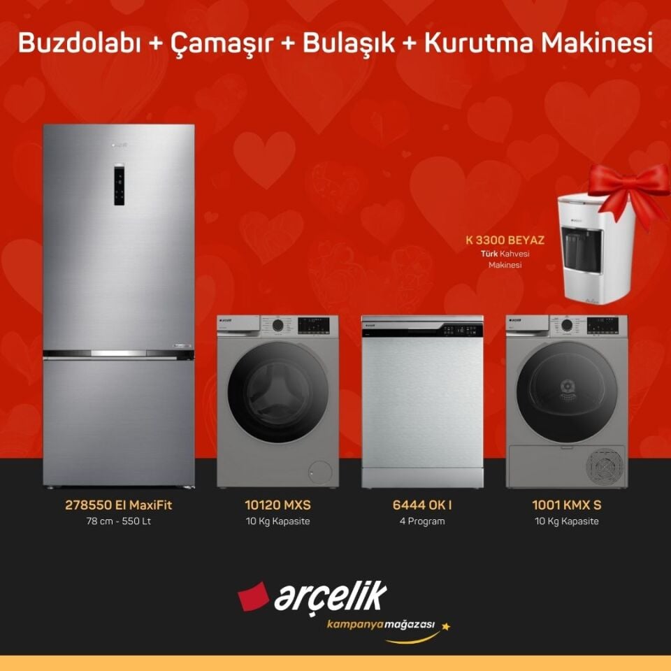 ARÇELİK 4'lü Çeyiz Paketi ( 278550 EI MaxiFit - 10120 MXS - 6444 OK I - 1001 KMX S - K 3300 B )