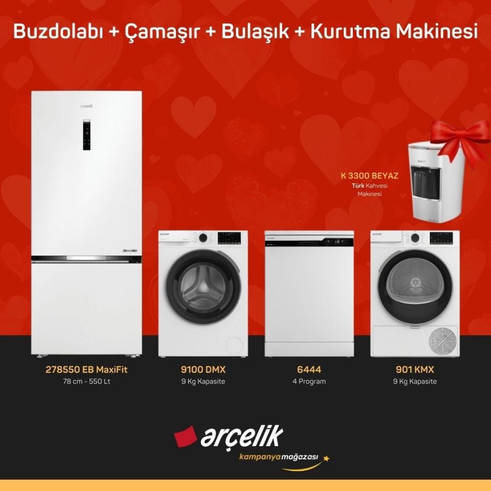 ARÇELİK 4'lü Çeyiz Paketi ( 278550 EB MaxiFit - 9100 DMX - 6444 - 901 KMX - K 3300 B )