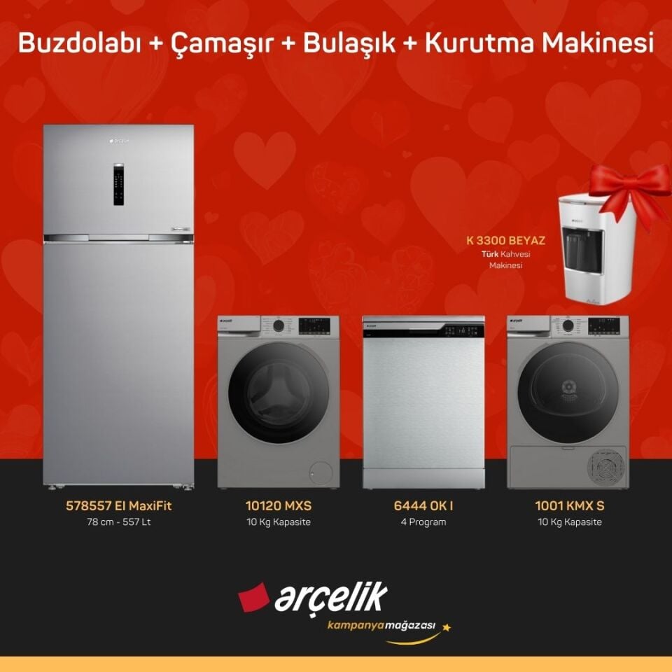 ARÇELİK 4'lü Çeyiz Paketi ( 578557 EI MaxiFit - 10120 MXS - 6444 OK I - 1001 KMX S - K 3300 B )