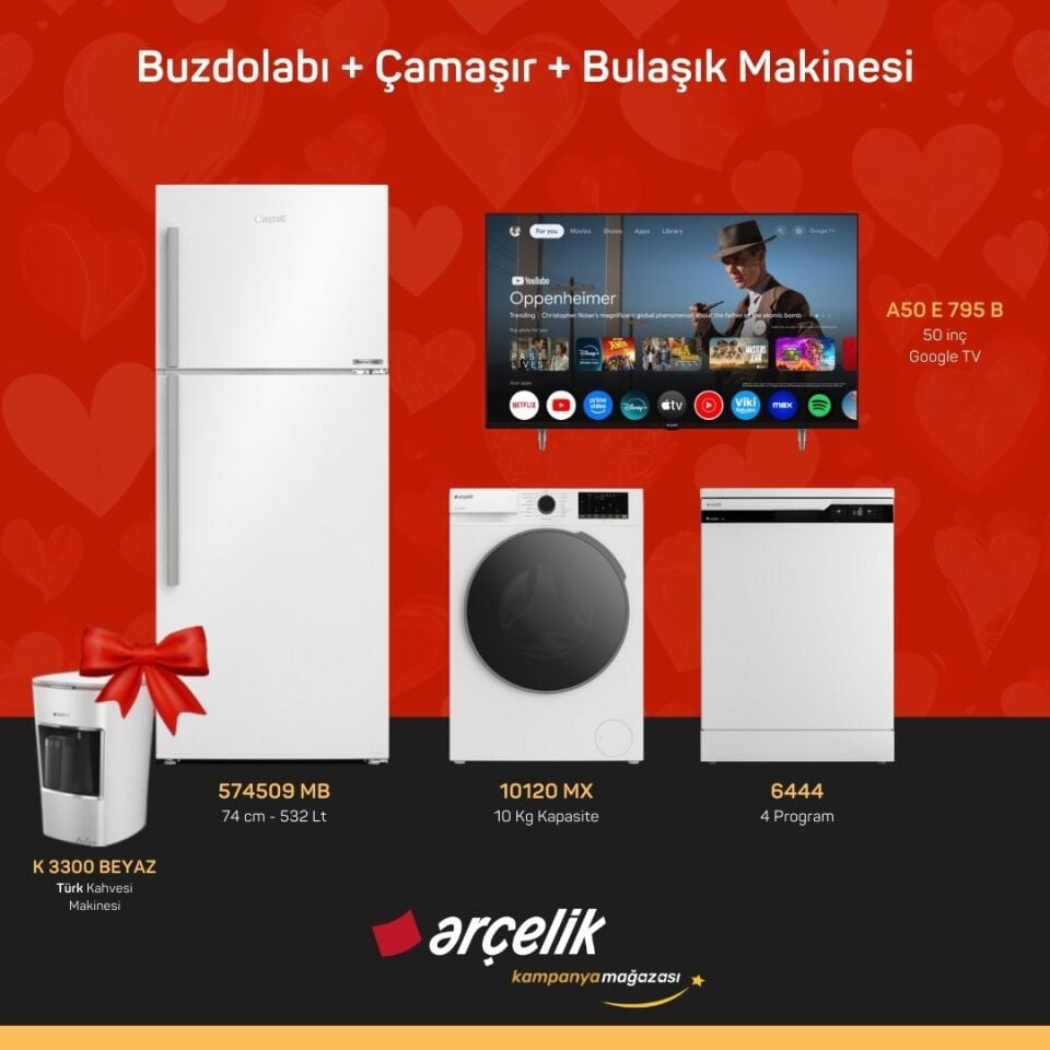 ARÇELİK 4'lü Çeyiz Paketi ( 574509 MB - 10120 MX - 6444 - A50 E 795 B - K 3300 B )