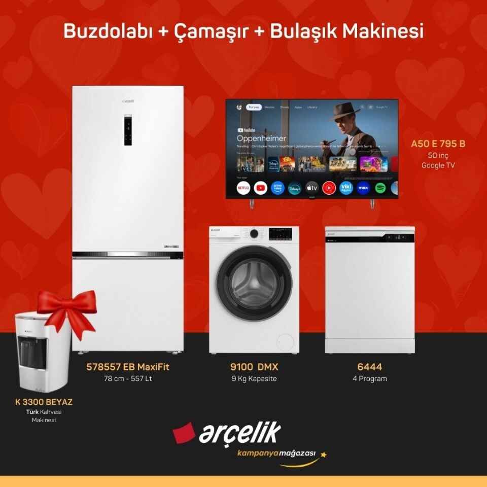 ARÇELİK 4'lü Çeyiz Paketi ( 578557 EB MaxiFit - 9100 DMX - 6444 - A50 E 795 B - K 3300 B )