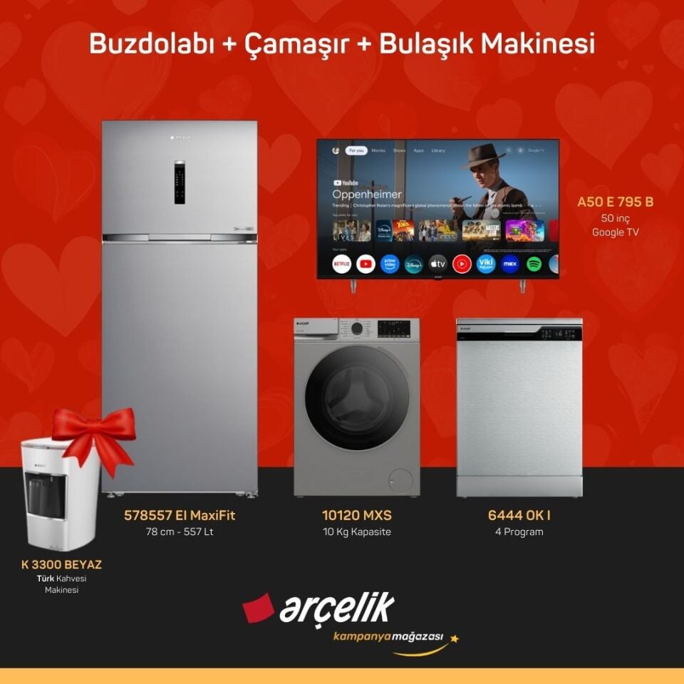 ARÇELİK 4'lü Çeyiz Paketi ( 578557 EI MaxiFit - 10120 MXS - 6444 OK I - A50 E 795 B - K 3300 B )