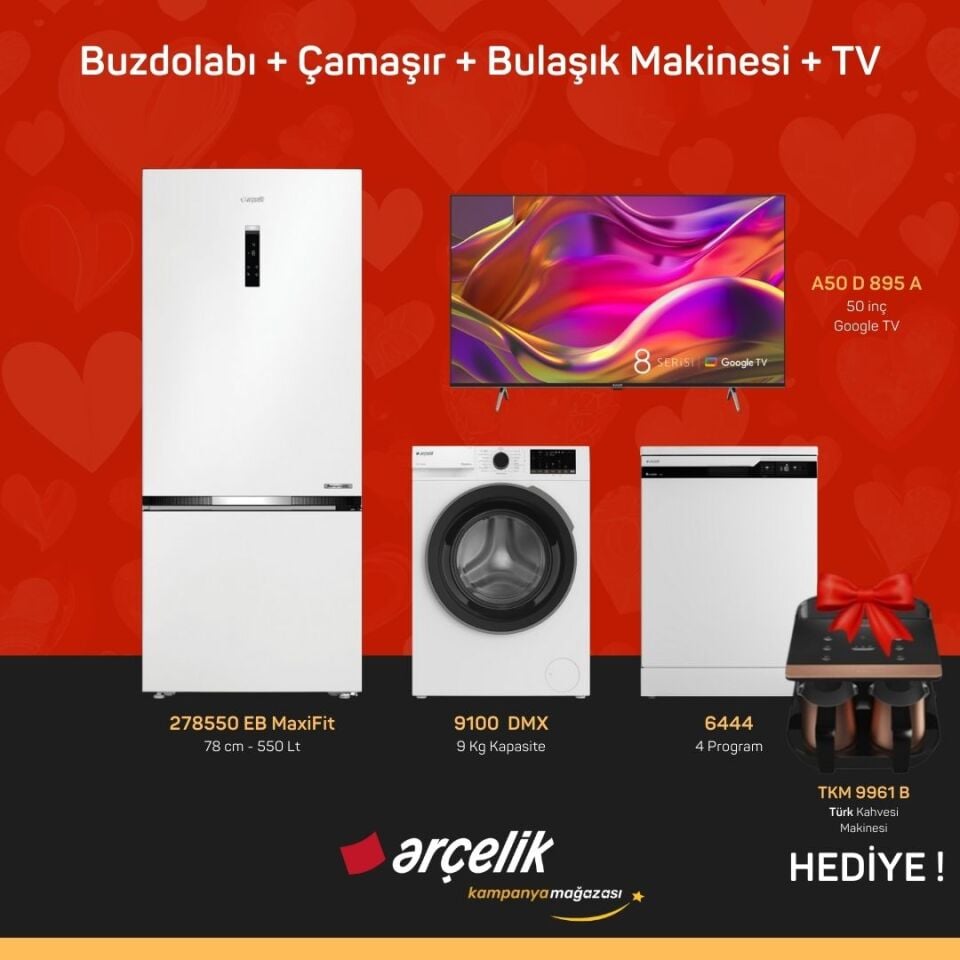 ARÇELİK 4'lü Çeyiz Paketi ( 278550 EB MaxiFit - 9100 DMX - 6444 - A50 D 895 A - TKM 9961 B )